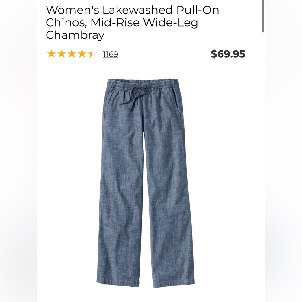 L.L. Bean Women's Lakewashed Pull‑On Chinos Wide‑Leg in Chambray Blue